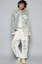 White/Green Floral Long Sleeve Printed Twill Woven Jacket