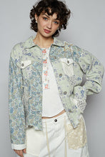 White/Green Floral Long Sleeve Printed Twill Woven Jacket