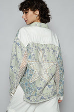 White/Green Floral Long Sleeve Printed Twill Woven Jacket