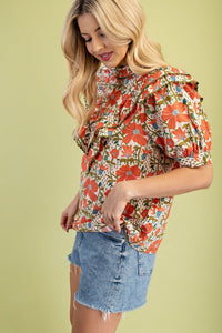 Coral Mock Neck Blouse