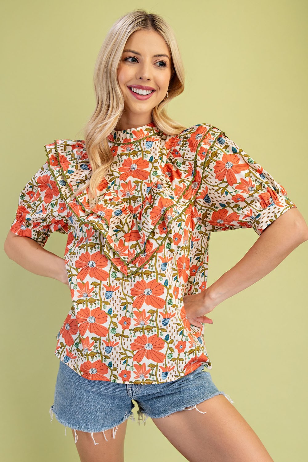 Coral Mock Neck Blouse