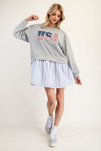 Glacier Grey USA Long Sleeve Striped Mini Dress