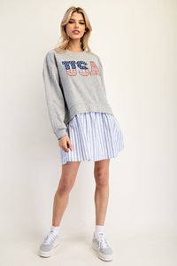 Glacier Grey USA Long Sleeve Striped Mini Dress