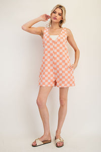 Peach Fuzz Soft Washed Checker Print Romper