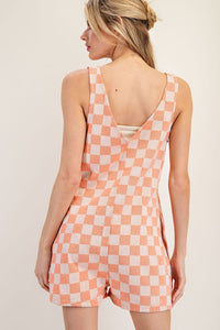 Peach Fuzz Soft Washed Checker Print Romper