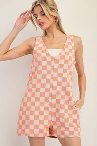 Peach Fuzz Soft Washed Checker Print Romper