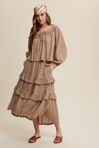 Taupe Boho Lace Tiered Maxi Skirt Set