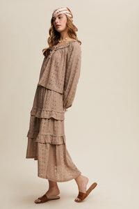 Taupe Boho Lace Tiered Maxi Skirt Set