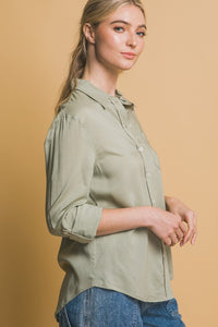 Sage Roll-Up Sleeve Linen-Blend Shirt