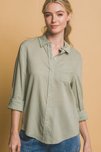 Sage Roll-Up Sleeve Linen-Blend Shirt