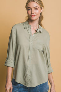 Sage Roll-Up Sleeve Linen-Blend Shirt