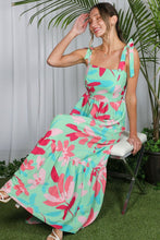 Blue Shoulder Strap Floral Printed Maxi Dress