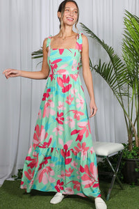 Blue Shoulder Strap Floral Printed Maxi Dress