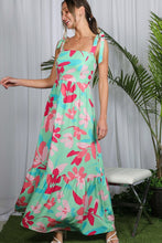 Blue Shoulder Strap Floral Printed Maxi Dress