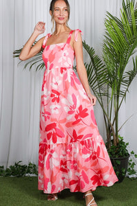 Pink Shoulder Strap Floral Printed Maxi Dress