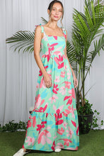 Blue Shoulder Strap Floral Printed Maxi Dress