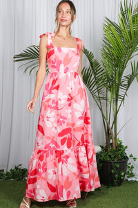 Pink Shoulder Strap Floral Printed Maxi Dress