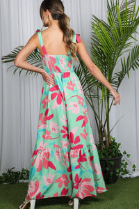 Blue Shoulder Strap Floral Printed Maxi Dress