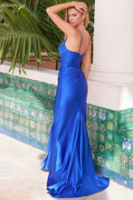 Royal Blue Skinny Straps Hotfix Rhinestone Satin Dress