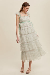 Mint Delicate Floral Embroidered Lace Maxi Dress