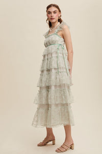 Mint Delicate Floral Embroidered Lace Maxi Dress