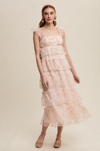 Mute Pink Delicate Floral Embroidered Lace Maxi Dress