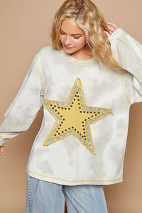 Grey Multi Vintage Washed Star Patch With Stude Knit Top