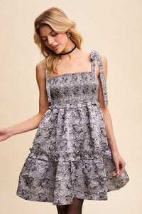 Charcoal Smocked Tie-Strap Mini Dress