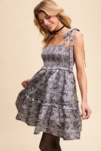 Charcoal Smocked Tie-Strap Mini Dress