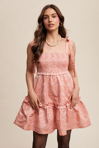 Peach Smocked Tie-Strap Mini Dress