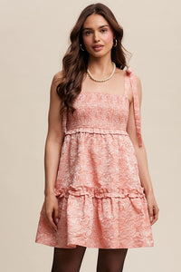 Peach Smocked Tie-Strap Mini Dress