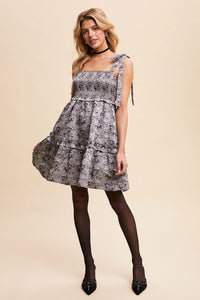 Charcoal Smocked Tie-Strap Mini Dress