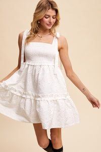 Ecru Smocked Tie-Strap Mini Dress