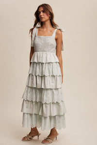 Mint Tiered Eyelet Maxi Dress