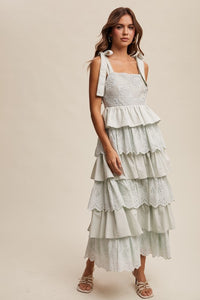 Mint Tiered Eyelet Maxi Dress