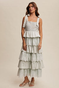 Mint Tiered Eyelet Maxi Dress