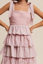 Light Mauve Tiered Eyelet Maxi Dress