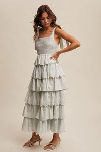 Mint Tiered Eyelet Maxi Dress