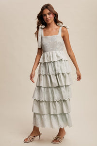 Mint Tiered Eyelet Maxi Dress