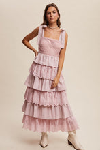 Light Mauve Tiered Eyelet Maxi Dress