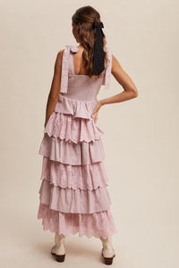 Light Mauve Tiered Eyelet Maxi Dress