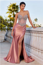 Rose Gold Crystal Strapless Fitted Satin Dress