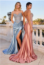 Rose Gold Crystal Strapless Fitted Satin Dress