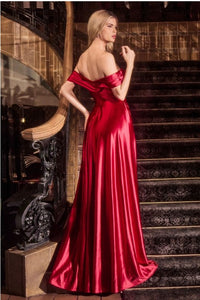 Burgundy Off The Shoulder Fitted Gown