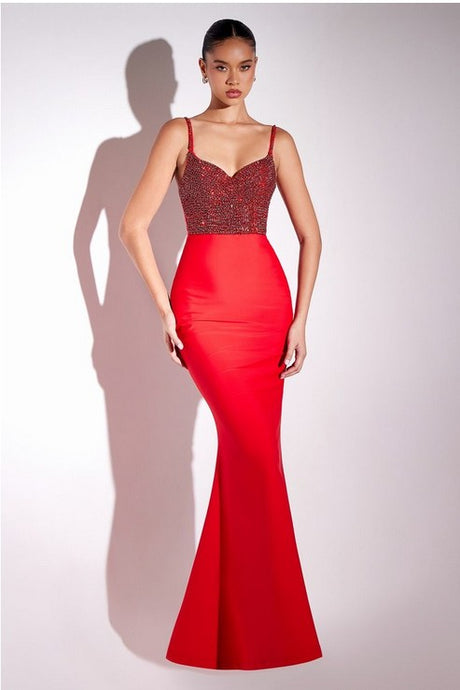 Red Bright Diamond Slim-fitting Strap Long Evening Dress