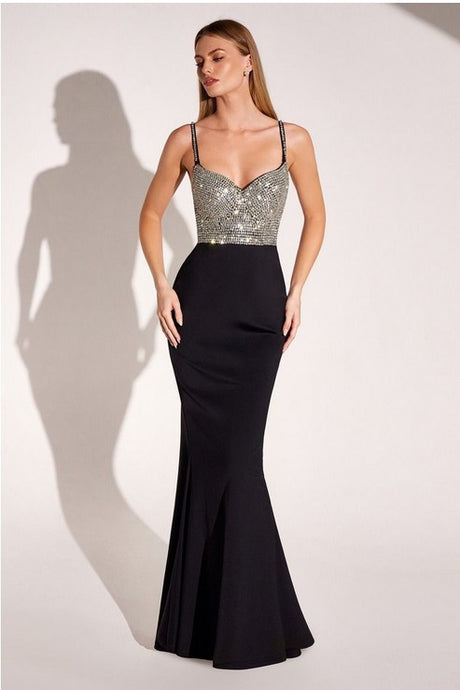 Black Silver Bright Diamond Slim-fitting Strap Long Evening Dress