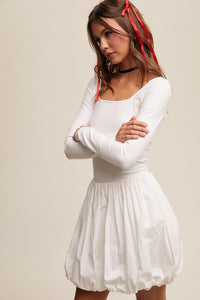 Off White Elegant White Long-Sleeve Dress With Bubble Skirt