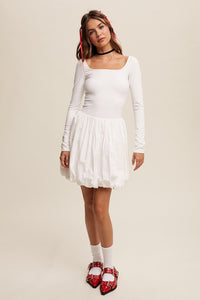 Off White Elegant White Long-Sleeve Dress With Bubble Skirt