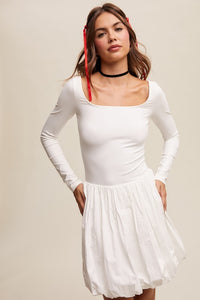 Off White Elegant White Long-Sleeve Dress With Bubble Skirt