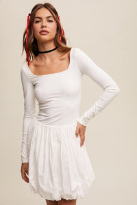 Off White Elegant White Long-Sleeve Dress With Bubble Skirt